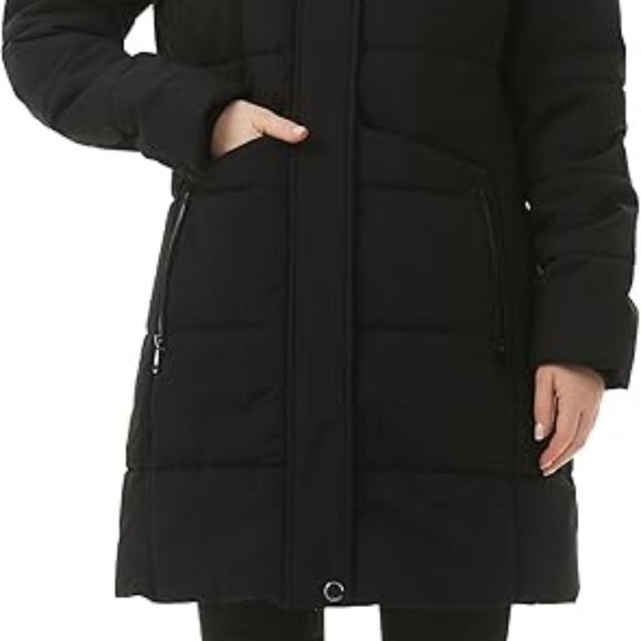 Moerdeng Women's Long Fleece Lined Parka Puffer Coat Faux Fur Hood Sz S - Picture 3 of 9